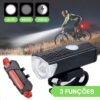 Kit de Luzes de Bicicleta Recarregável COEMA, Conjunto de Farol e Lanterna Traseira Impermeável com Vários Modos de Luz