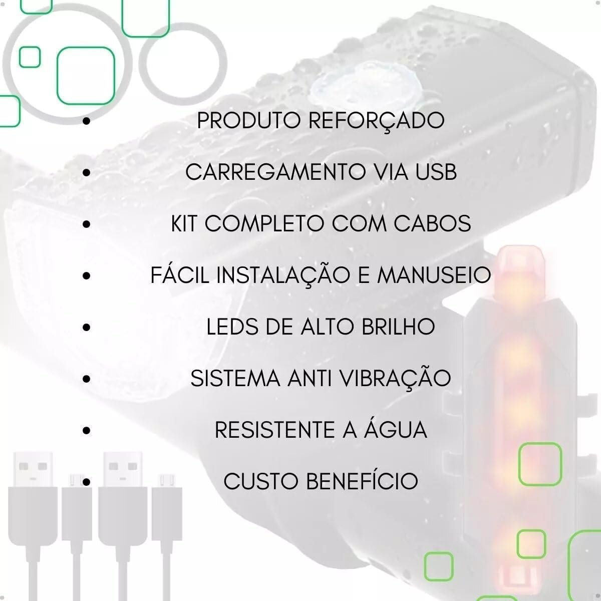 Kit de Luzes de Bicicleta Recarregável COEMA, Conjunto de Farol e Lanterna Traseira Impermeável com Vários Modos de Luz - Imagem 8