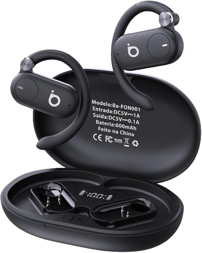 Fones de Ouvido Sem Fio Basike D91, Bluetooth 5.4, Estéreo Hi-Fi, Tela LED, 100h Standby, Leve e Confortável, Ideal para Corrida e Exercícios - Imagem 6