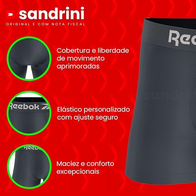 Kit 12 Cuecas Boxer Reebok Masculinas Microfibra Adulto Box Sem Costura - Imagem 5