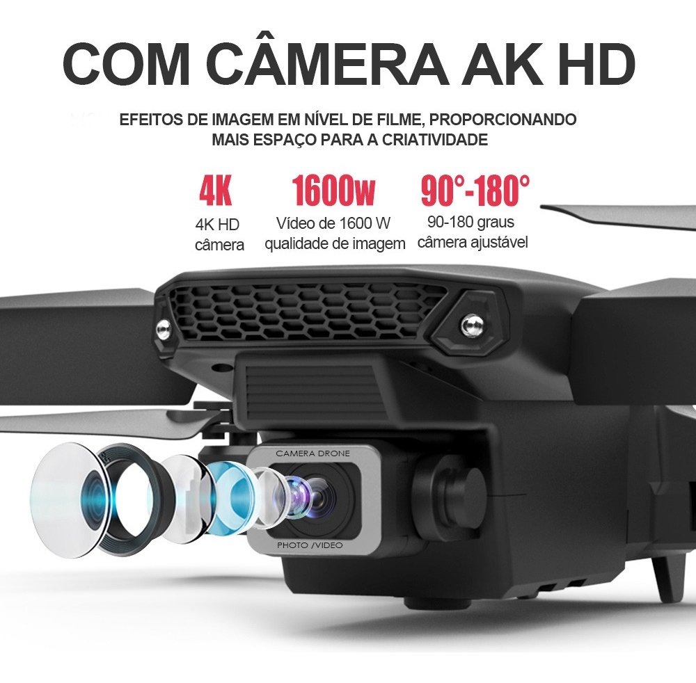Mini Drone E88 Full Hd Câmera 2 Baterias Cor Preto - Imagem 4