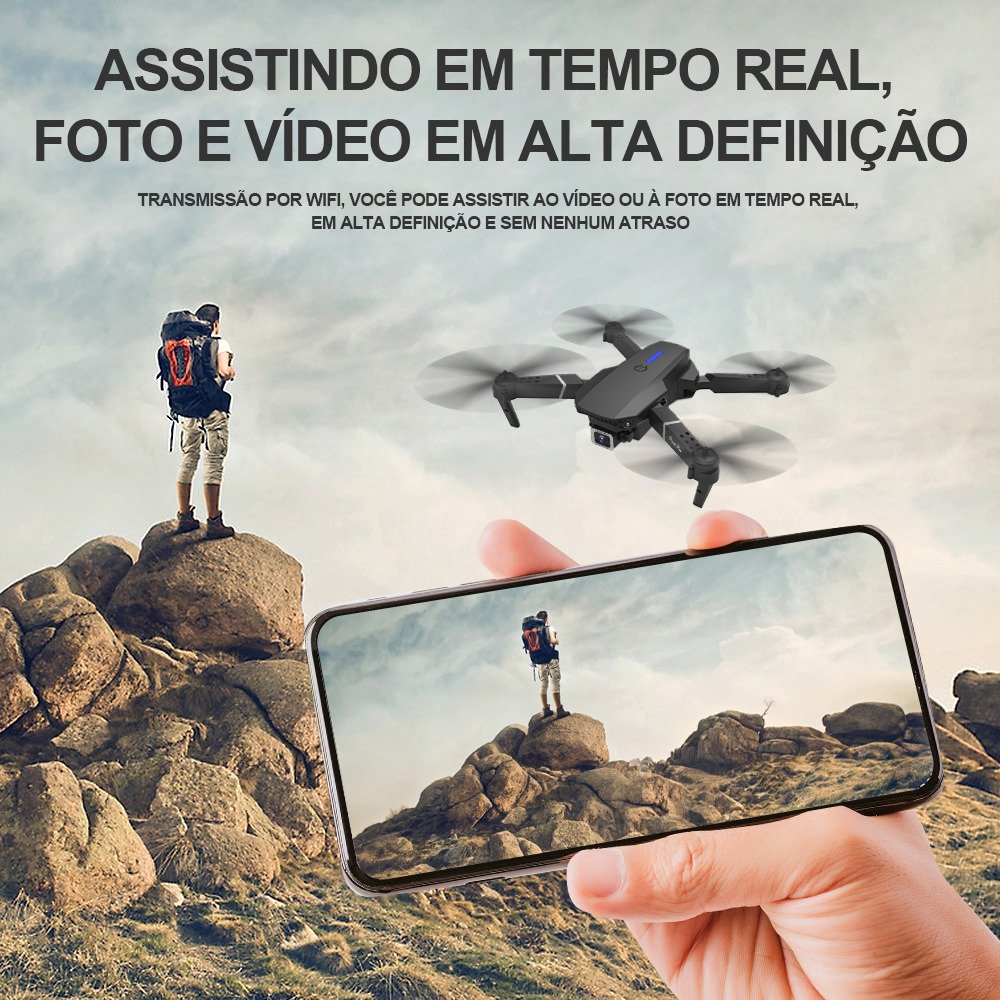 Mini Drone E88 Full Hd Câmera 2 Baterias Cor Preto - Imagem 5