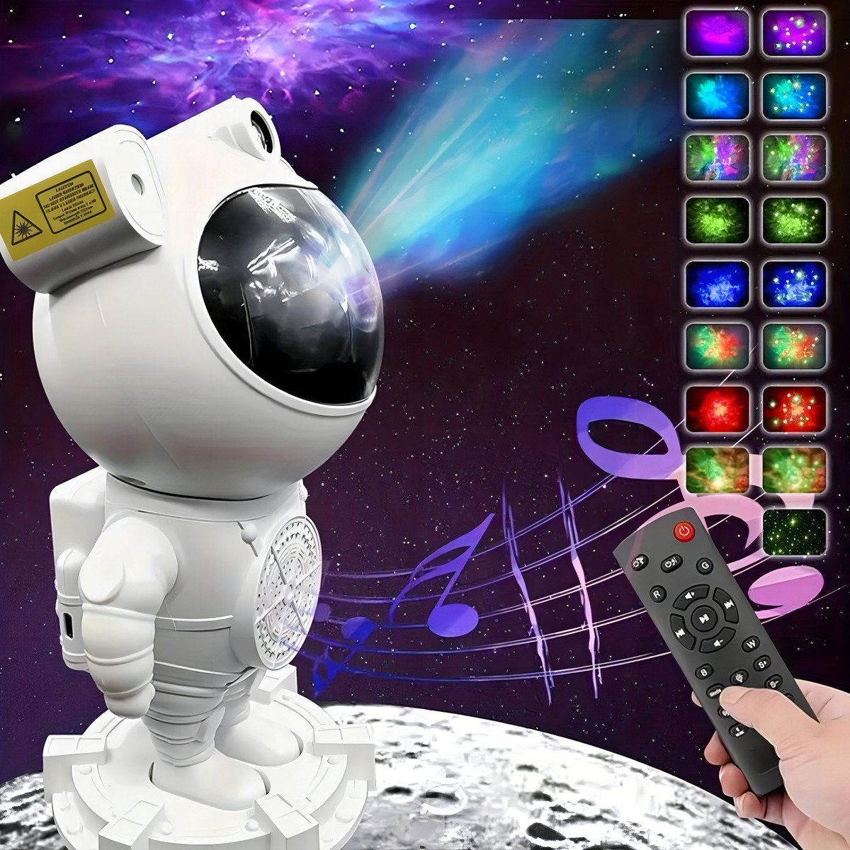 Luminária Astronauta com Caixa de Som AOPVUI Bluetooth Projetor De Luz Galáxia Estrelas Cor Branco Bivolt - Imagem 5