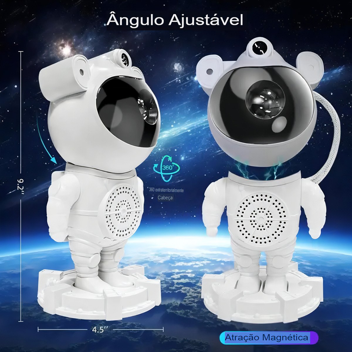 Luminária Astronauta com Caixa de Som AOPVUI Bluetooth Projetor De Luz Galáxia Estrelas Cor Branco Bivolt - Imagem 4