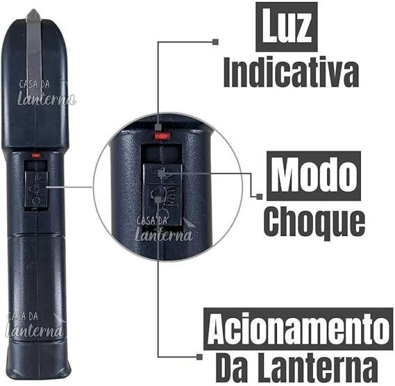 Lanterna Taser de Choque Elétrico Portátil, Autodefesa, com Estojo e Cabo Carregador, Preto - Imagem 3