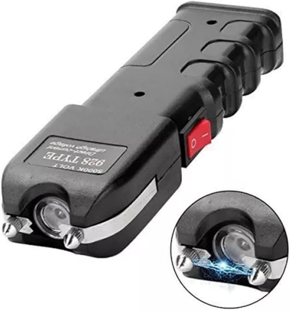 Lanterna Taser de Choque Elétrico Portátil, Autodefesa, com Estojo e Cabo Carregador, Preto