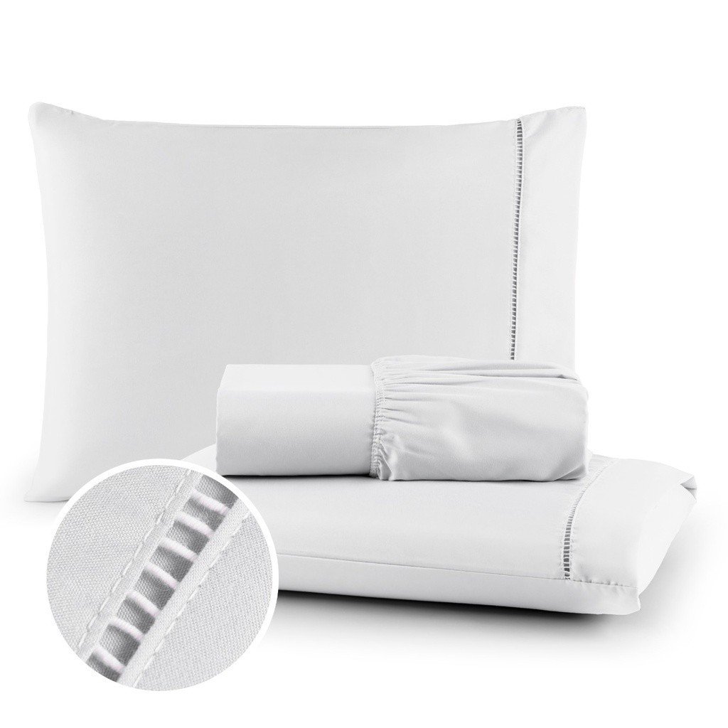 Jogo de Lençol 03 Peças 400 Fios Cama Casal Queen Micropercal Ponto Palito - Imagem 4