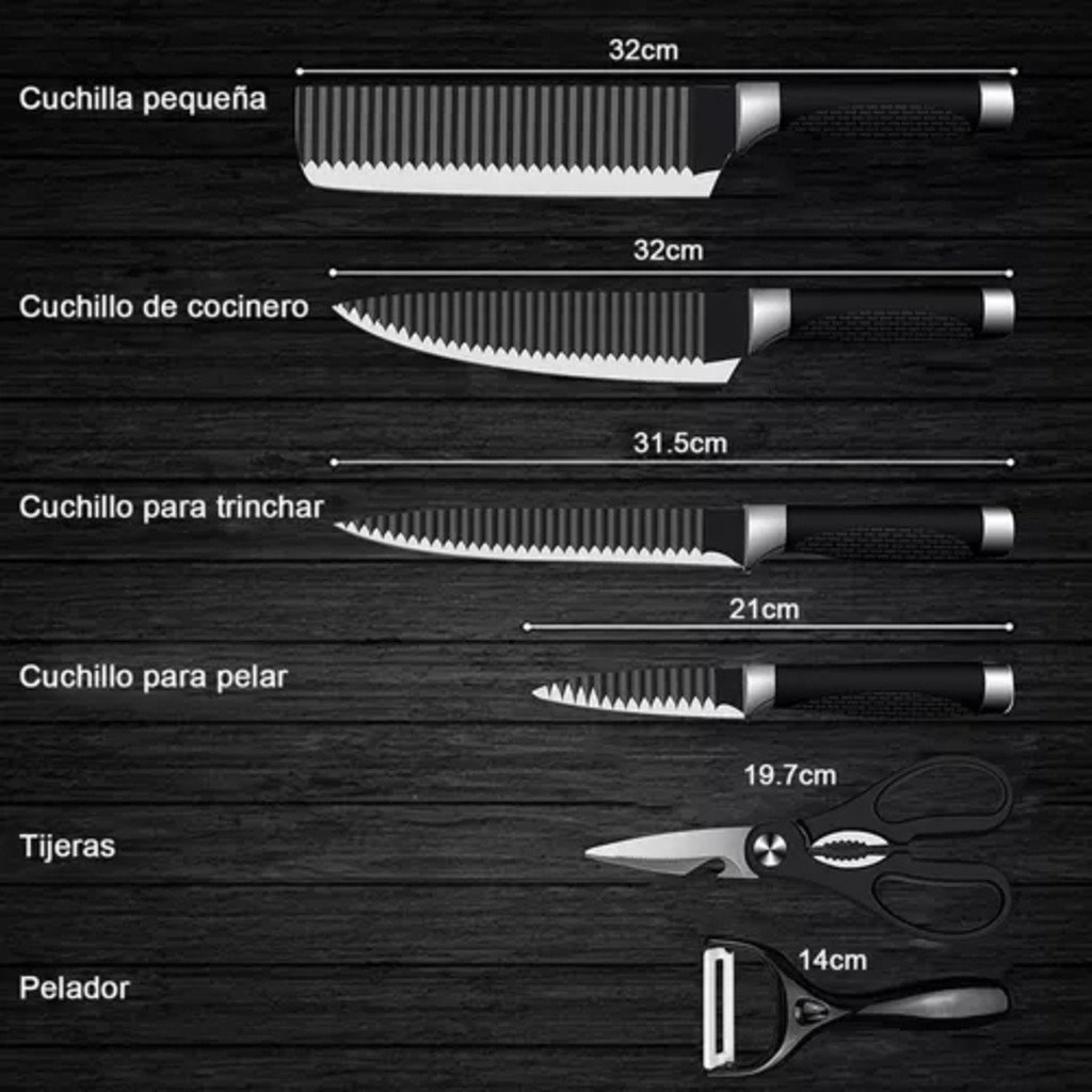 Kit 6 Peças Conjunto de Faca Churrasco Carne Legumes Descascador Tesoura Profissional - Imagem 5